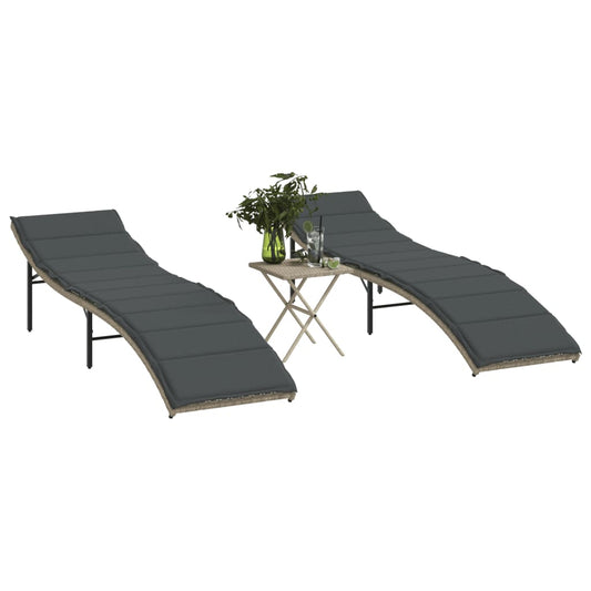 Ligbedden 2 st met tafel poly rattan lichtgrijs is nu te koop bij PeponiXL, paradijselijk wonen!
