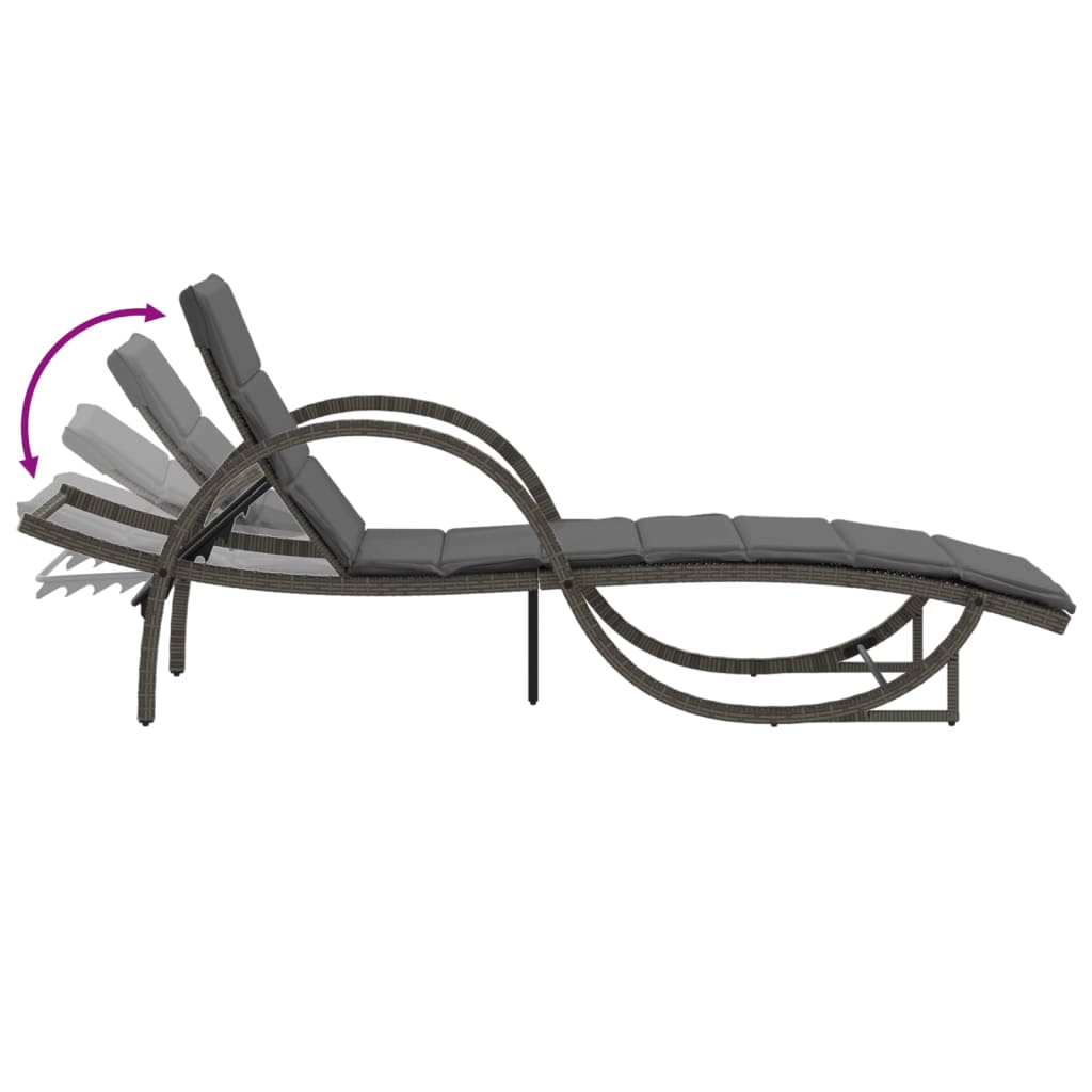 Ligbed met kussen 60x199x42 cm poly rattan grijs is nu te koop bij PeponiXL, paradijselijk wonen!