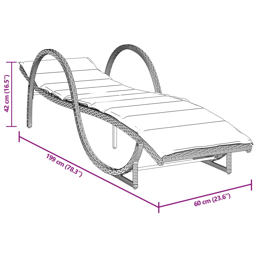 Ligbed met kussen 60x199x42 cm poly rattan grijs is nu te koop bij PeponiXL, paradijselijk wonen!
