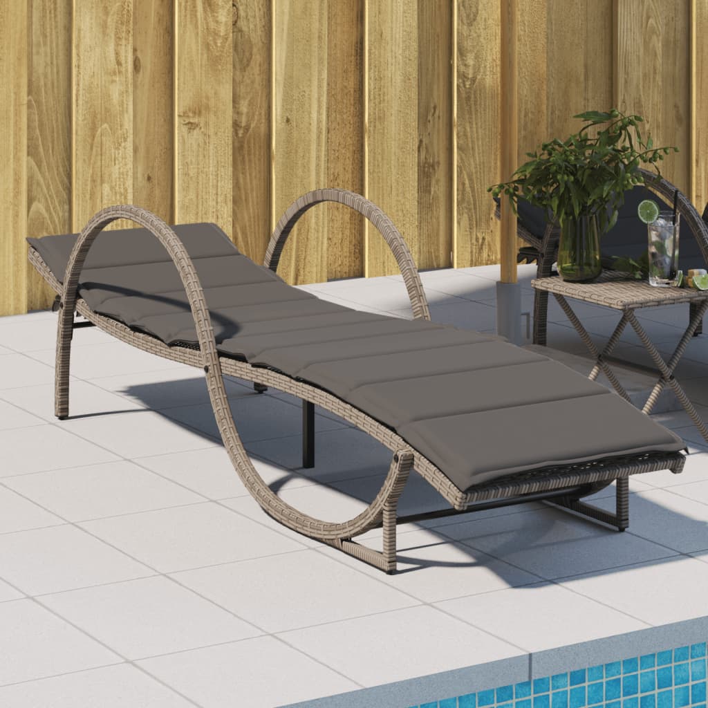 Ligbed met kussen 60x199x42 cm poly rattan grijs is nu te koop bij PeponiXL, paradijselijk wonen!