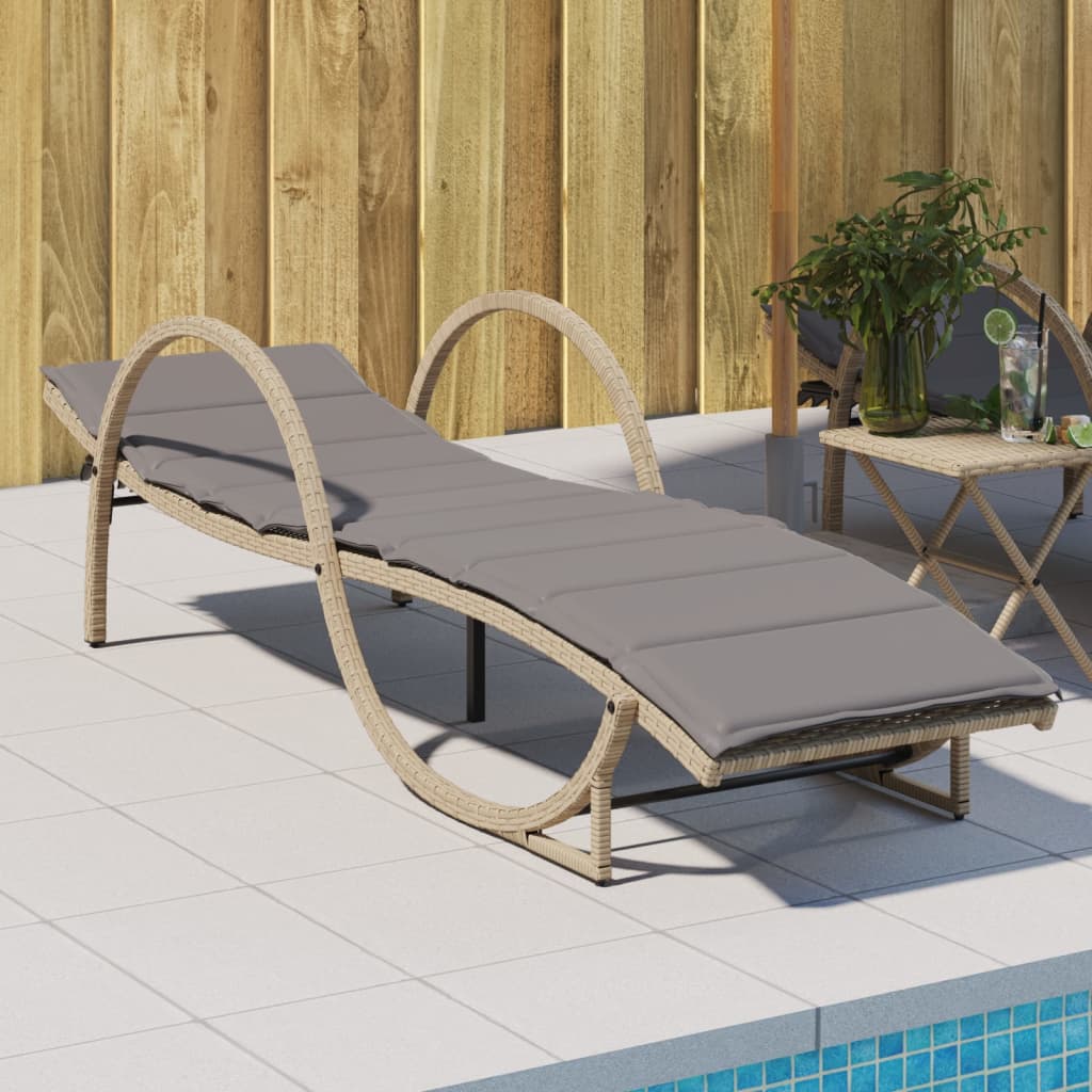 Ligbed met kussen 60x199x42 cm poly rattan beige is nu te koop bij PeponiXL, paradijselijk wonen!