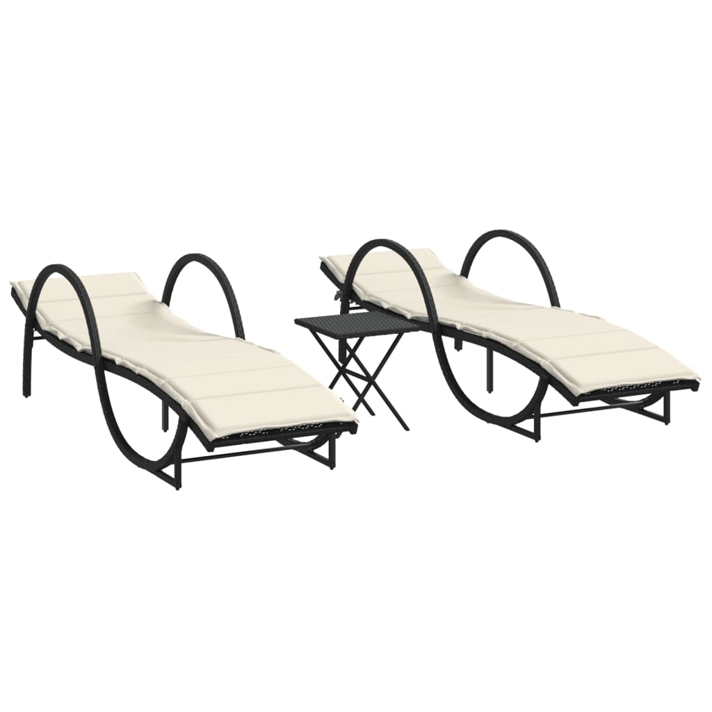 Ligbedden 2 st met tafel poly rattan zwart is nu te koop bij PeponiXL, paradijselijk wonen!