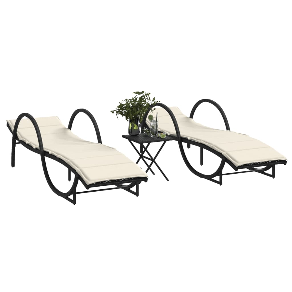 Ligbedden 2 st met tafel poly rattan zwart is nu te koop bij PeponiXL, paradijselijk wonen!