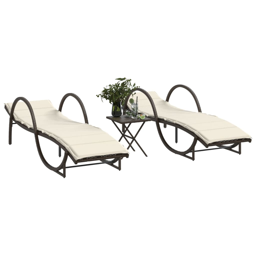 Ligstoelen 2 st met tafel poly rattan bruin is nu te koop bij PeponiXL, paradijselijk wonen!