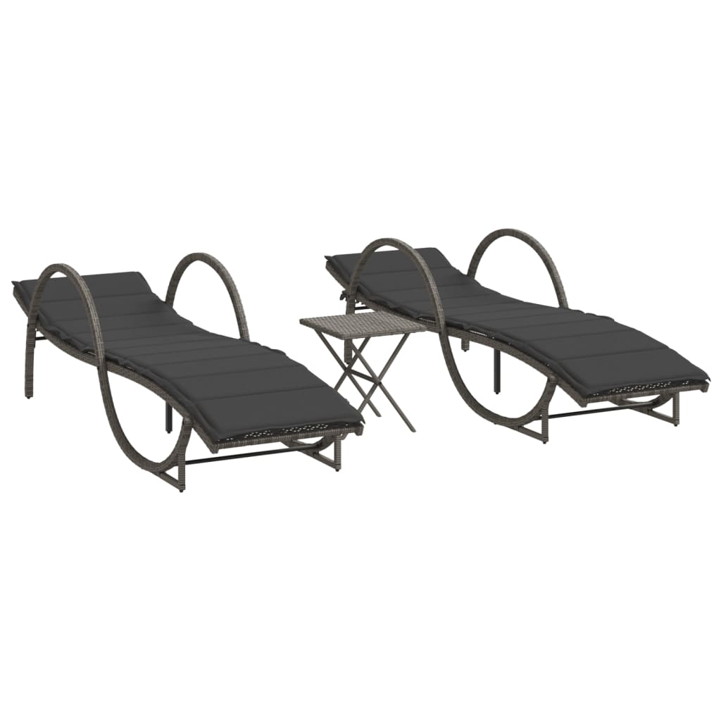 Ligbedden 2 st met tafel poly rattan grijs is nu te koop bij PeponiXL, paradijselijk wonen!