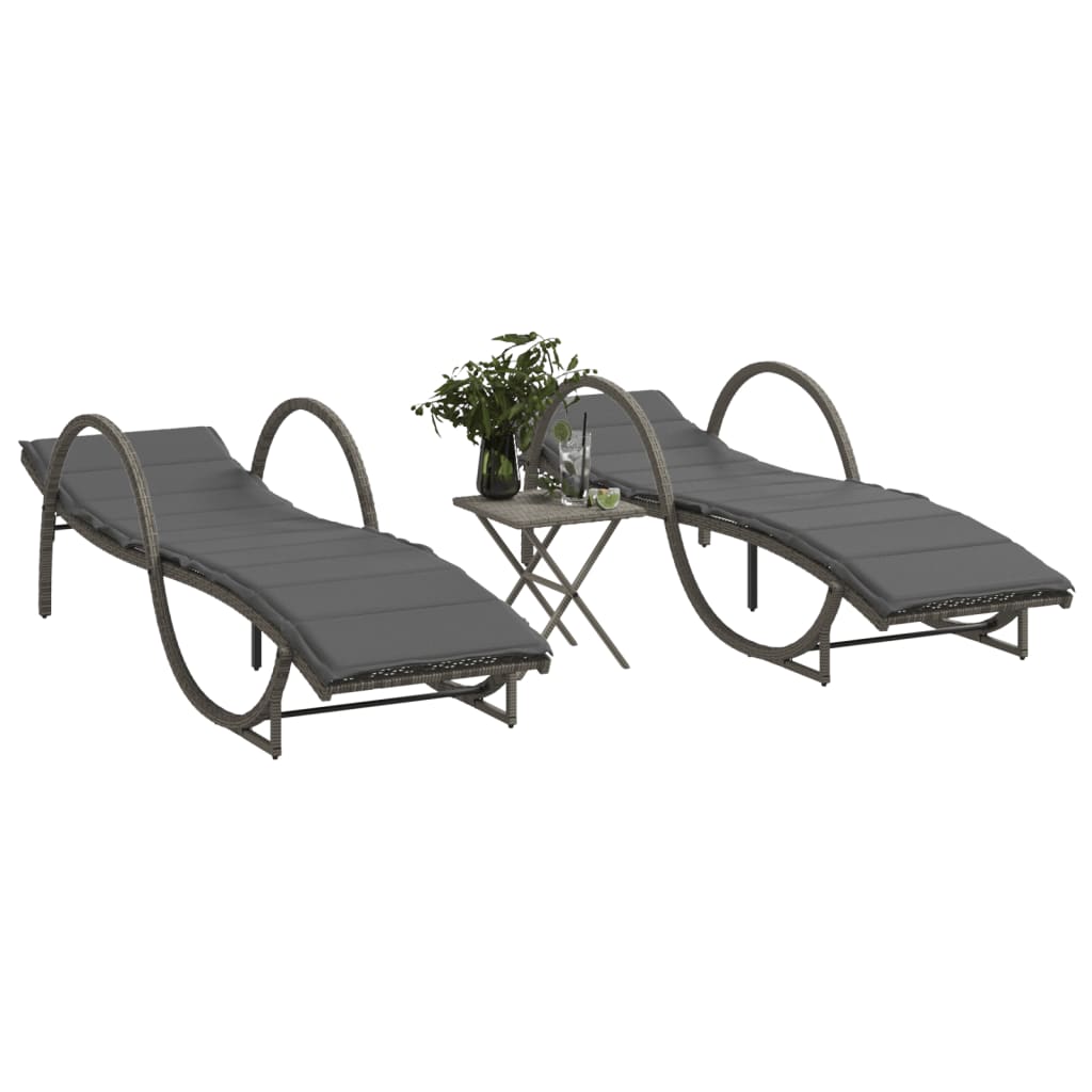 Ligbedden 2 st met tafel poly rattan grijs is nu te koop bij PeponiXL, paradijselijk wonen!