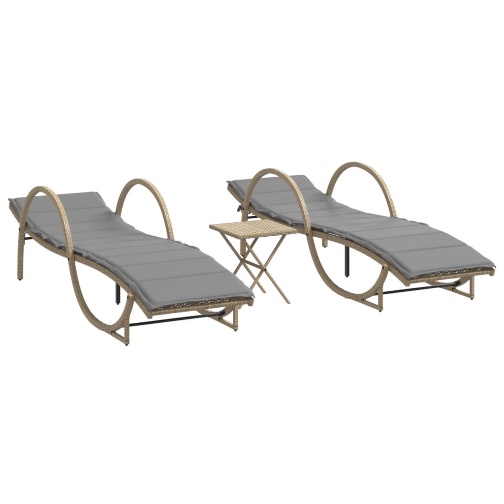 Ligstoelen 2 st met tafel poly rattan beige is nu te koop bij PeponiXL, paradijselijk wonen!