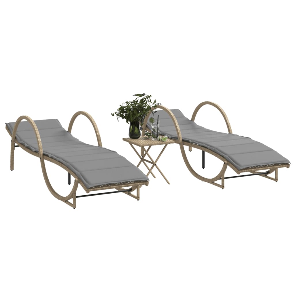 Ligstoelen 2 st met tafel poly rattan beige is nu te koop bij PeponiXL, paradijselijk wonen!