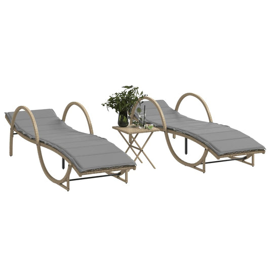 Ligstoelen 2 st met tafel poly rattan beige is nu te koop bij PeponiXL, paradijselijk wonen!