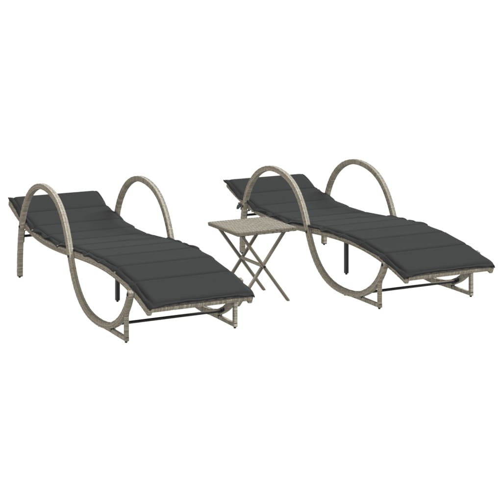 Ligbedden 2 st met tafel poly rattan lichtgrijs is nu te koop bij PeponiXL, paradijselijk wonen!