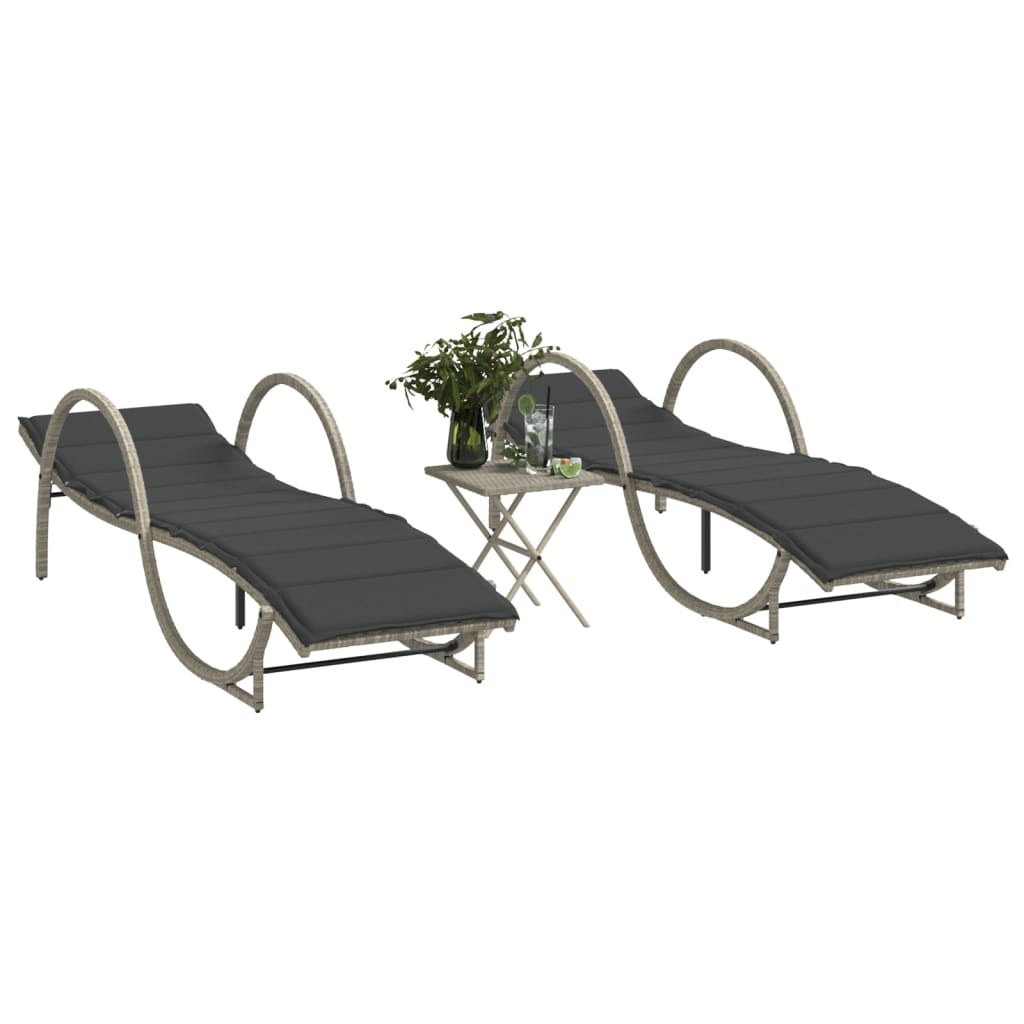 Ligbedden 2 st met tafel poly rattan lichtgrijs is nu te koop bij PeponiXL, paradijselijk wonen!