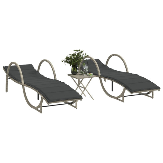 Ligbedden 2 st met tafel poly rattan lichtgrijs is nu te koop bij PeponiXL, paradijselijk wonen!