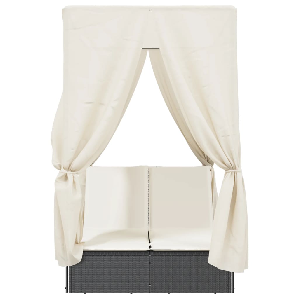 Ligbed tweepersoons met dak en gordijn poly rattan zwart is nu te koop bij PeponiXL, paradijselijk wonen!
