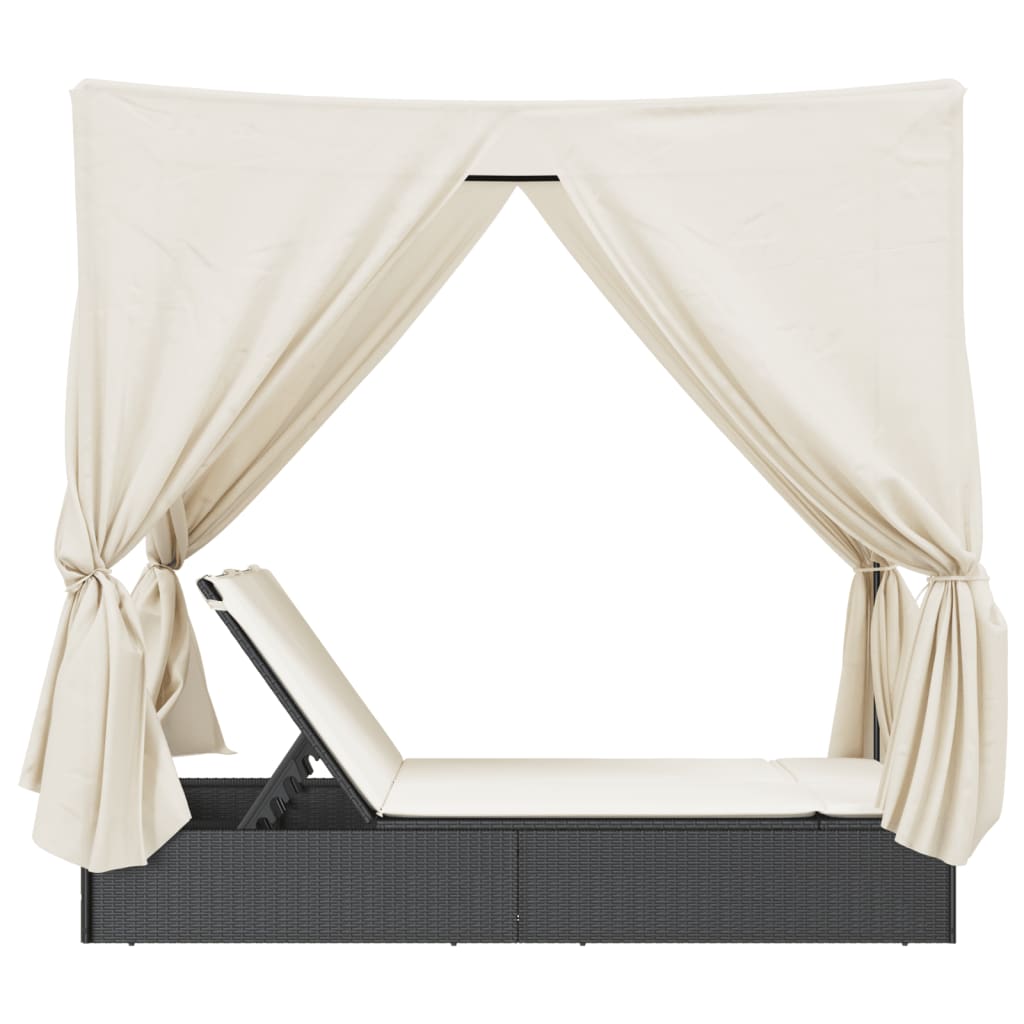 Ligbed tweepersoons met dak en gordijn poly rattan zwart is nu te koop bij PeponiXL, paradijselijk wonen!