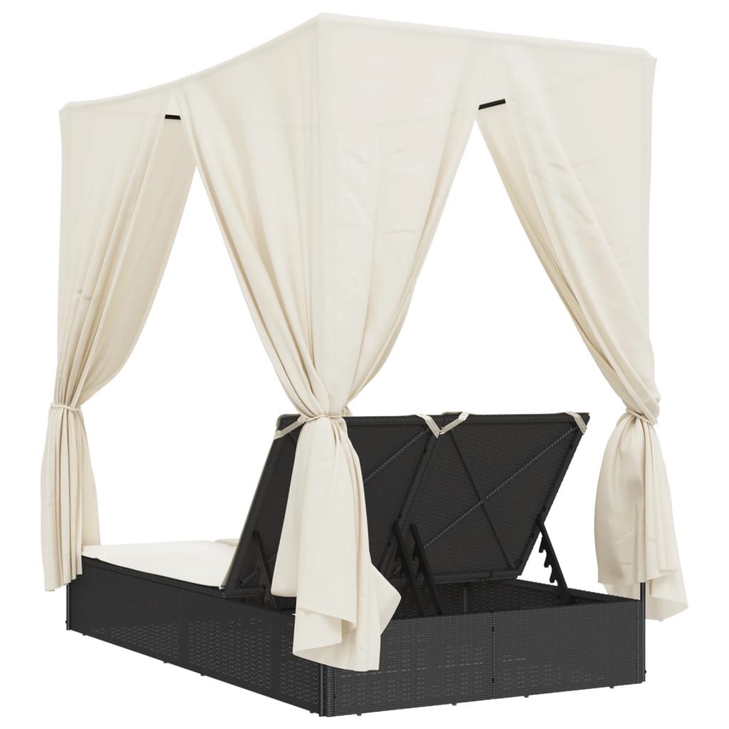 Ligbed tweepersoons met dak en gordijn poly rattan zwart is nu te koop bij PeponiXL, paradijselijk wonen!