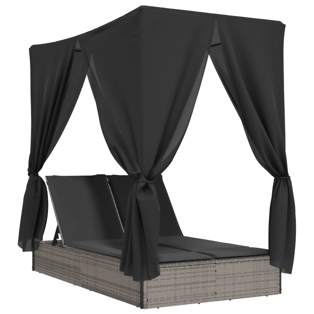 Ligbed tweepersoons met dak en gordijn poly rattan grijs is nu te koop bij PeponiXL, paradijselijk wonen!