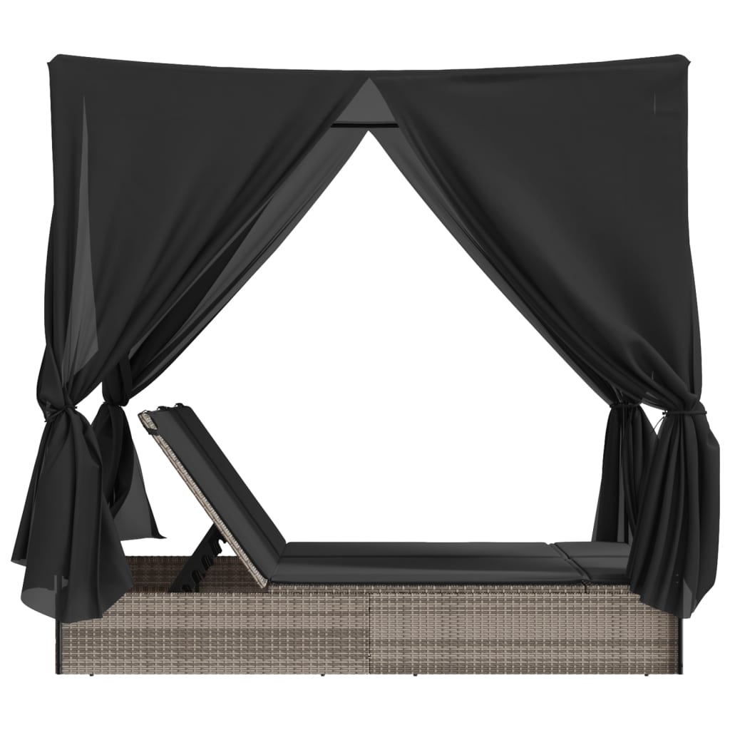 Ligbed tweepersoons met dak en gordijn poly rattan grijs is nu te koop bij PeponiXL, paradijselijk wonen!