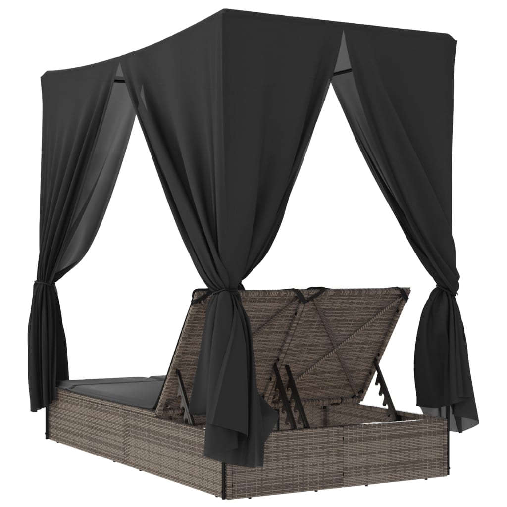 Ligbed tweepersoons met dak en gordijn poly rattan grijs is nu te koop bij PeponiXL, paradijselijk wonen!