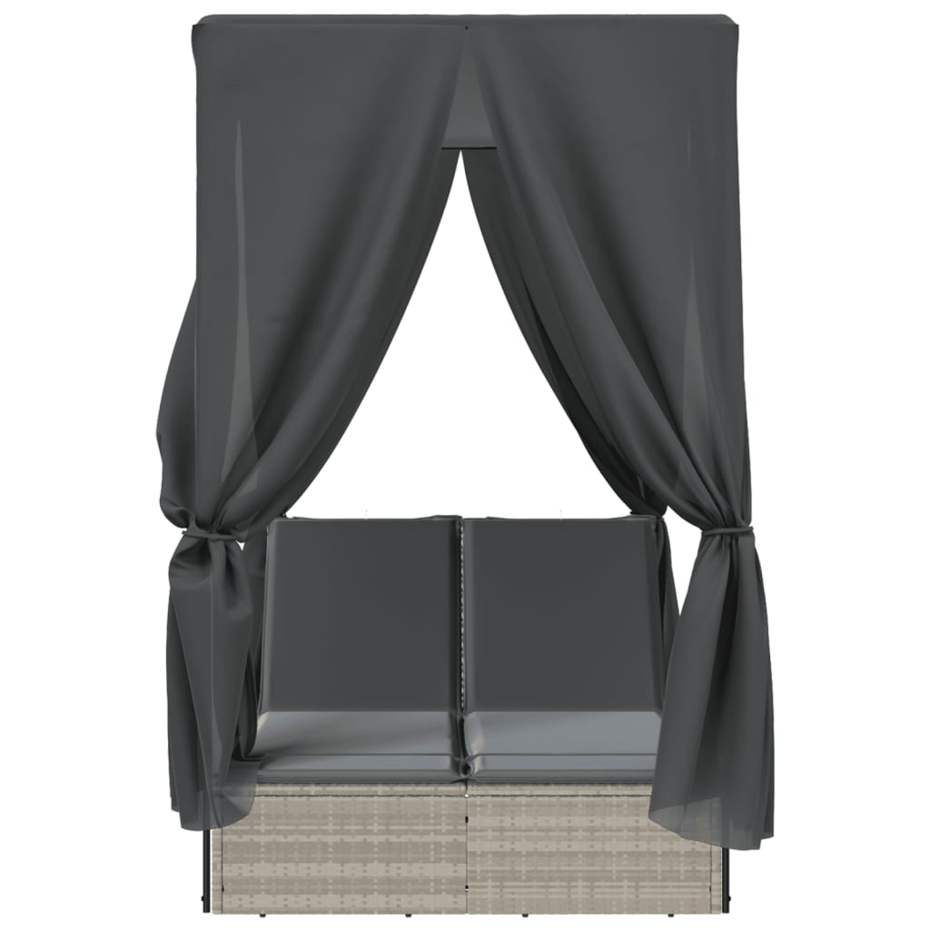 Ligbed tweepersoons met dak en gordijn poly rattan lichtgrijs is nu te koop bij PeponiXL, paradijselijk wonen!