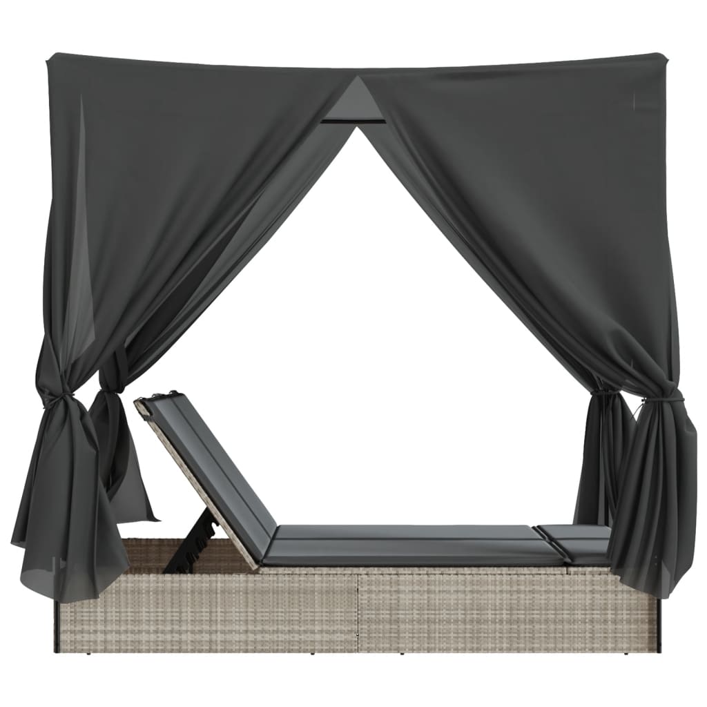 Ligbed tweepersoons met dak en gordijn poly rattan lichtgrijs is nu te koop bij PeponiXL, paradijselijk wonen!