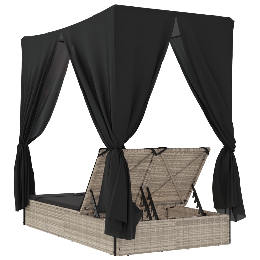 Ligbed tweepersoons met dak en gordijn poly rattan lichtgrijs is nu te koop bij PeponiXL, paradijselijk wonen!
