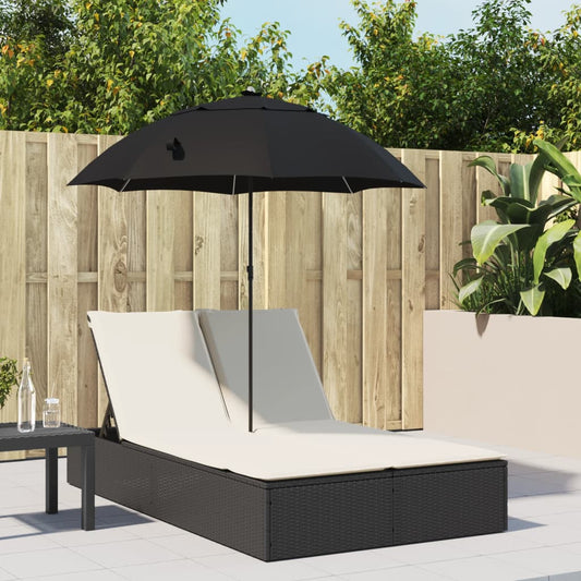 Ligbed 2-persoons met kussens en parasol poly rattan zwart is nu te koop bij PeponiXL, paradijselijk wonen!