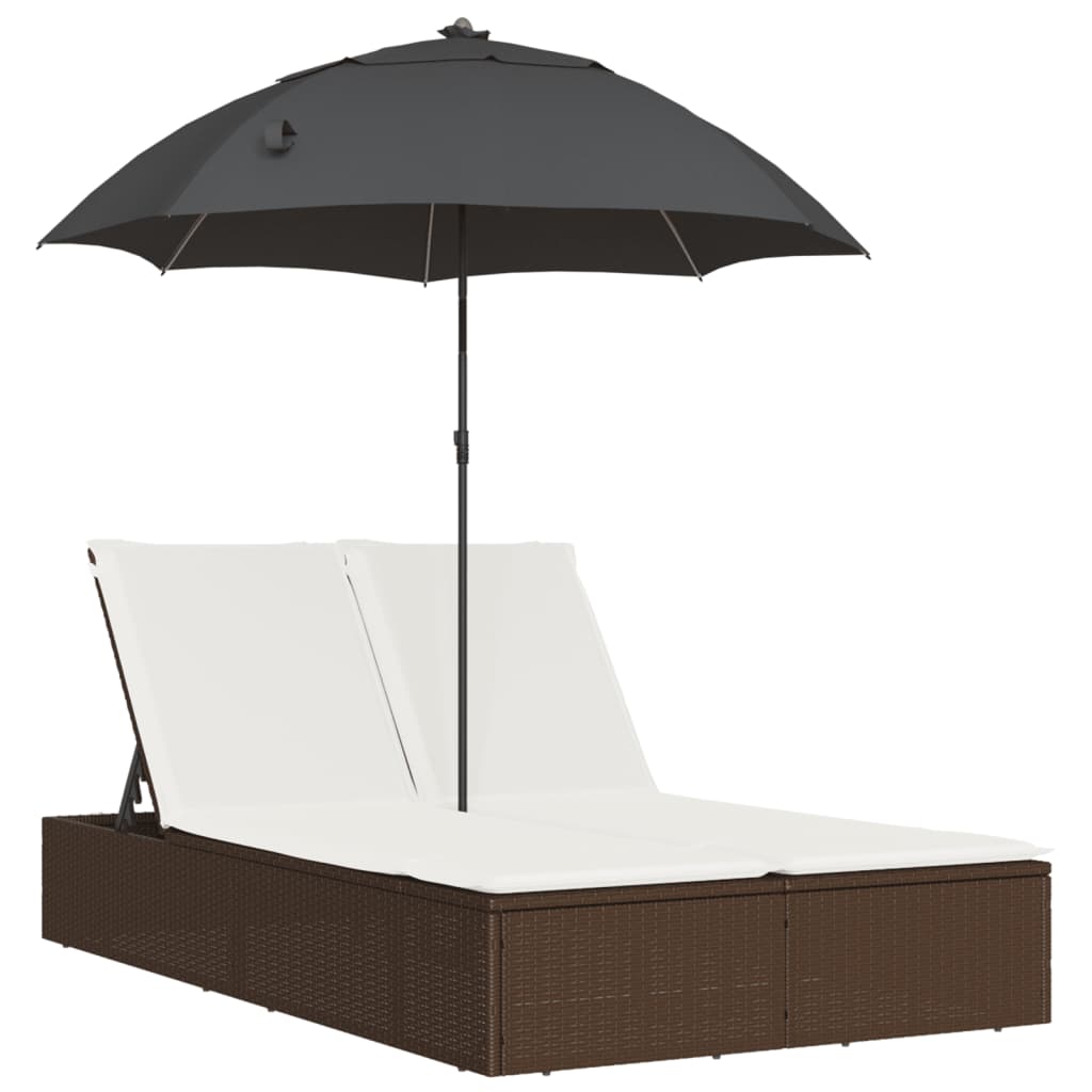 Ligbed 2-persoons met kussens en parasol poly rattan bruin is nu te koop bij PeponiXL, paradijselijk wonen!
