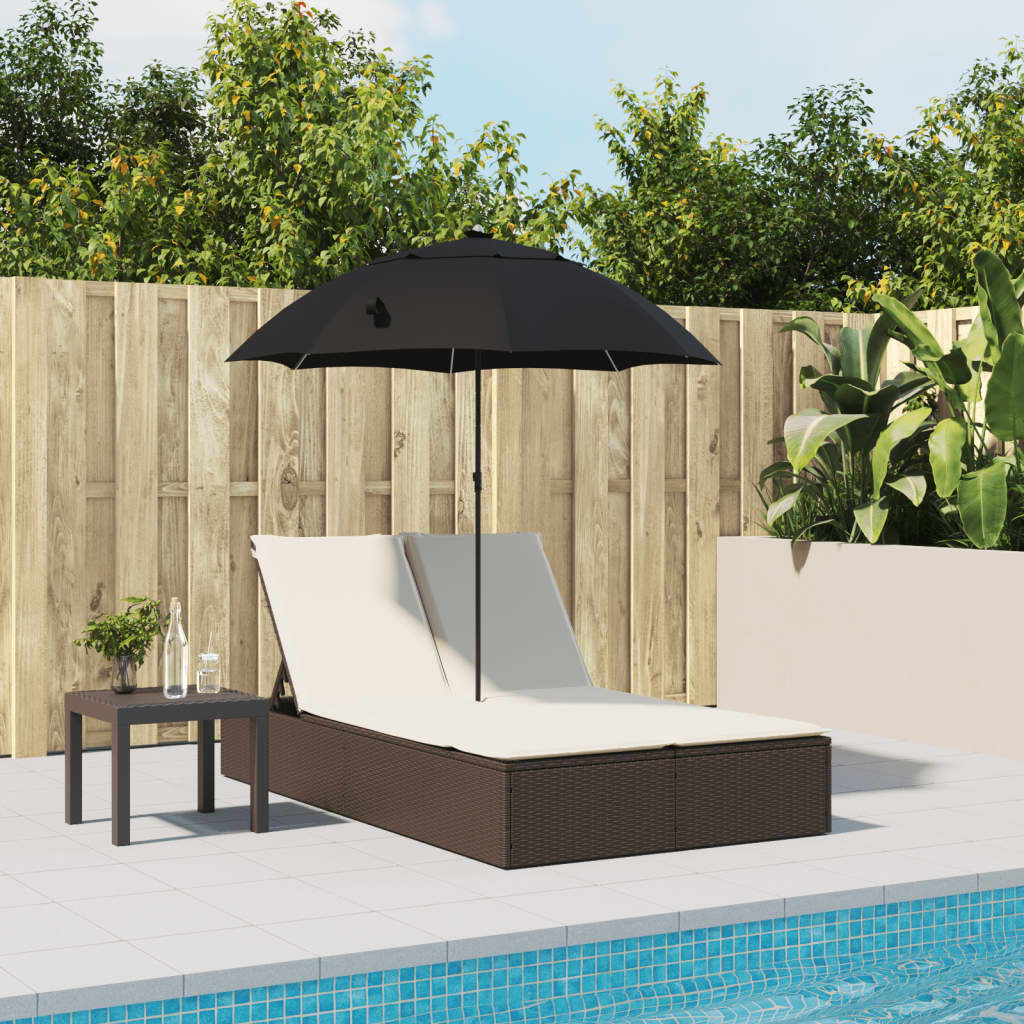 Ligbed 2-persoons met kussens en parasol poly rattan bruin is nu te koop bij PeponiXL, paradijselijk wonen!
