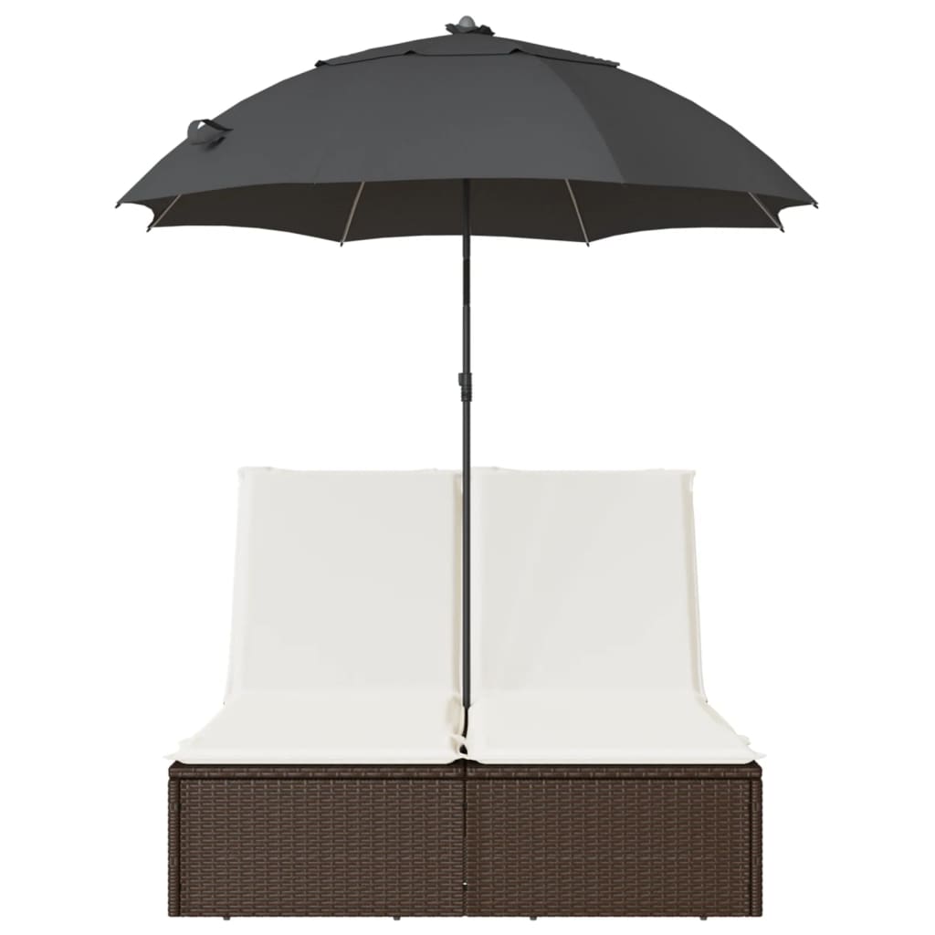 Ligbed 2-persoons met kussens en parasol poly rattan bruin is nu te koop bij PeponiXL, paradijselijk wonen!