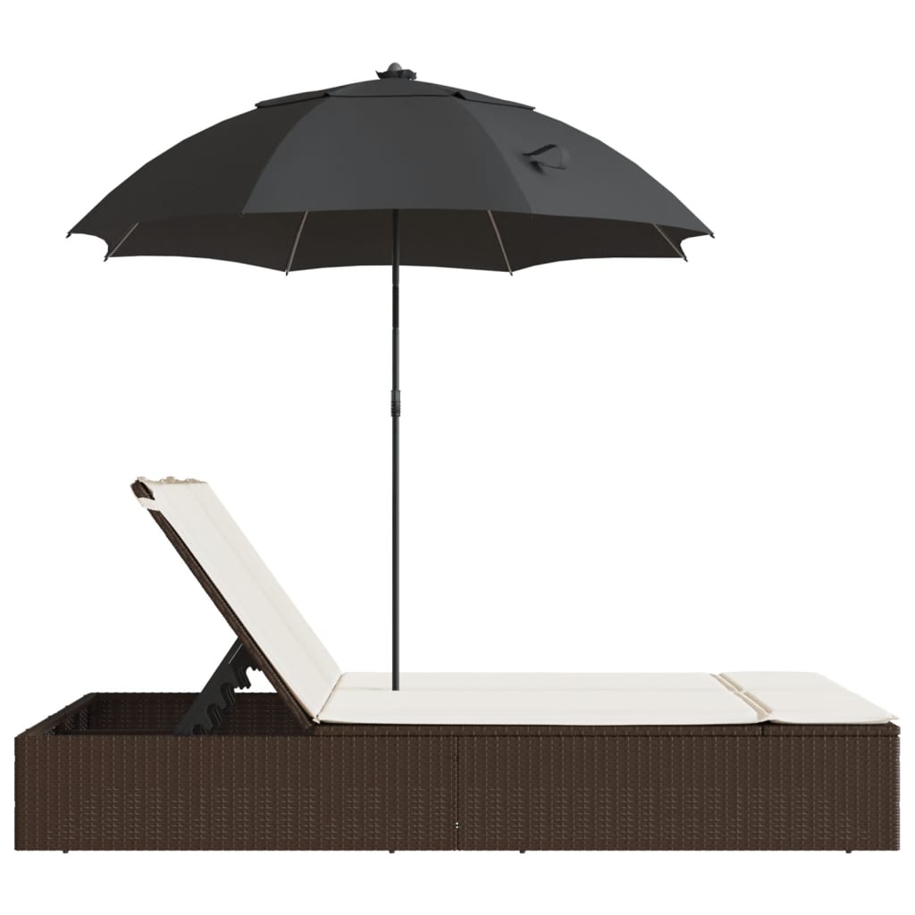 Ligbed 2-persoons met kussens en parasol poly rattan bruin is nu te koop bij PeponiXL, paradijselijk wonen!