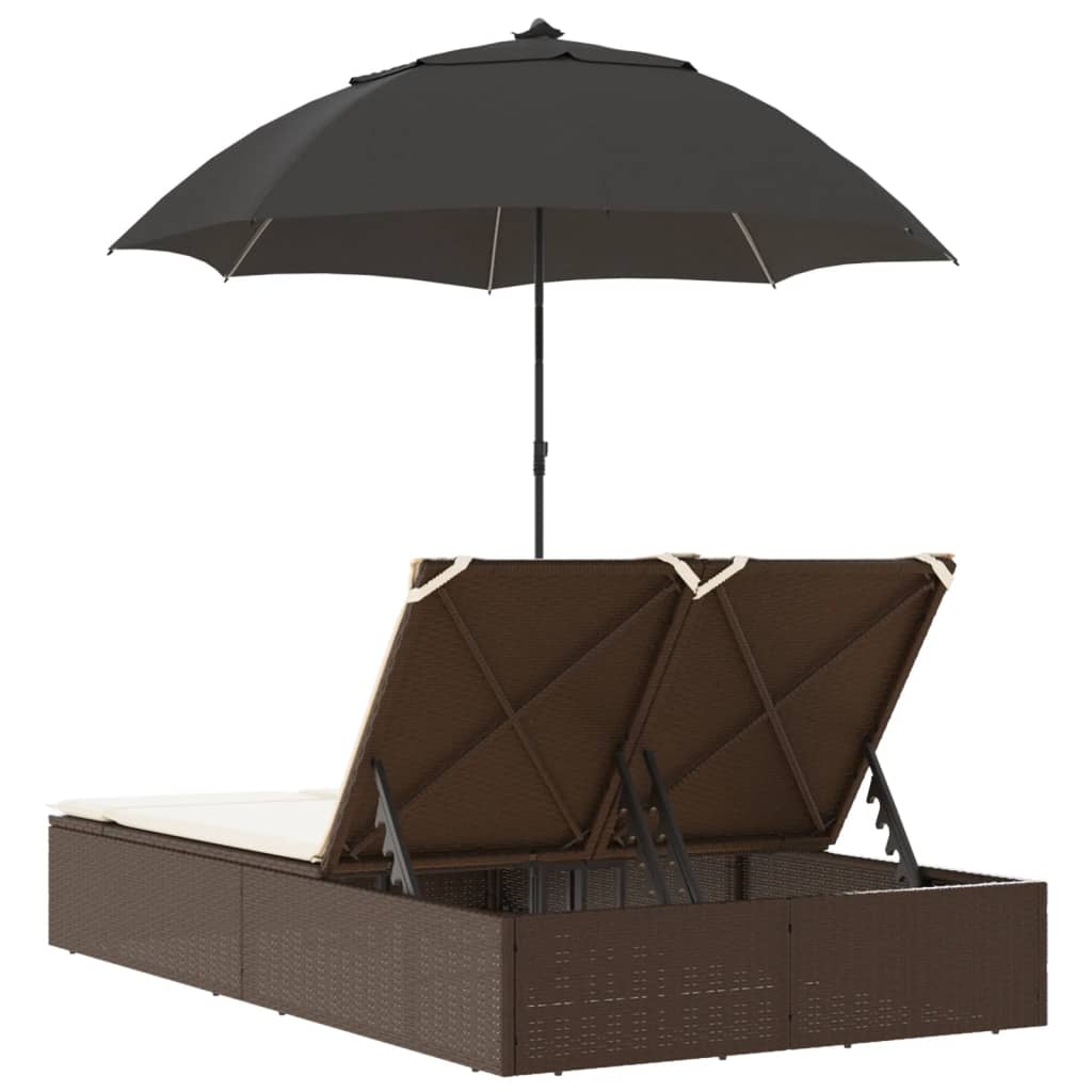 Ligbed 2-persoons met kussens en parasol poly rattan bruin is nu te koop bij PeponiXL, paradijselijk wonen!