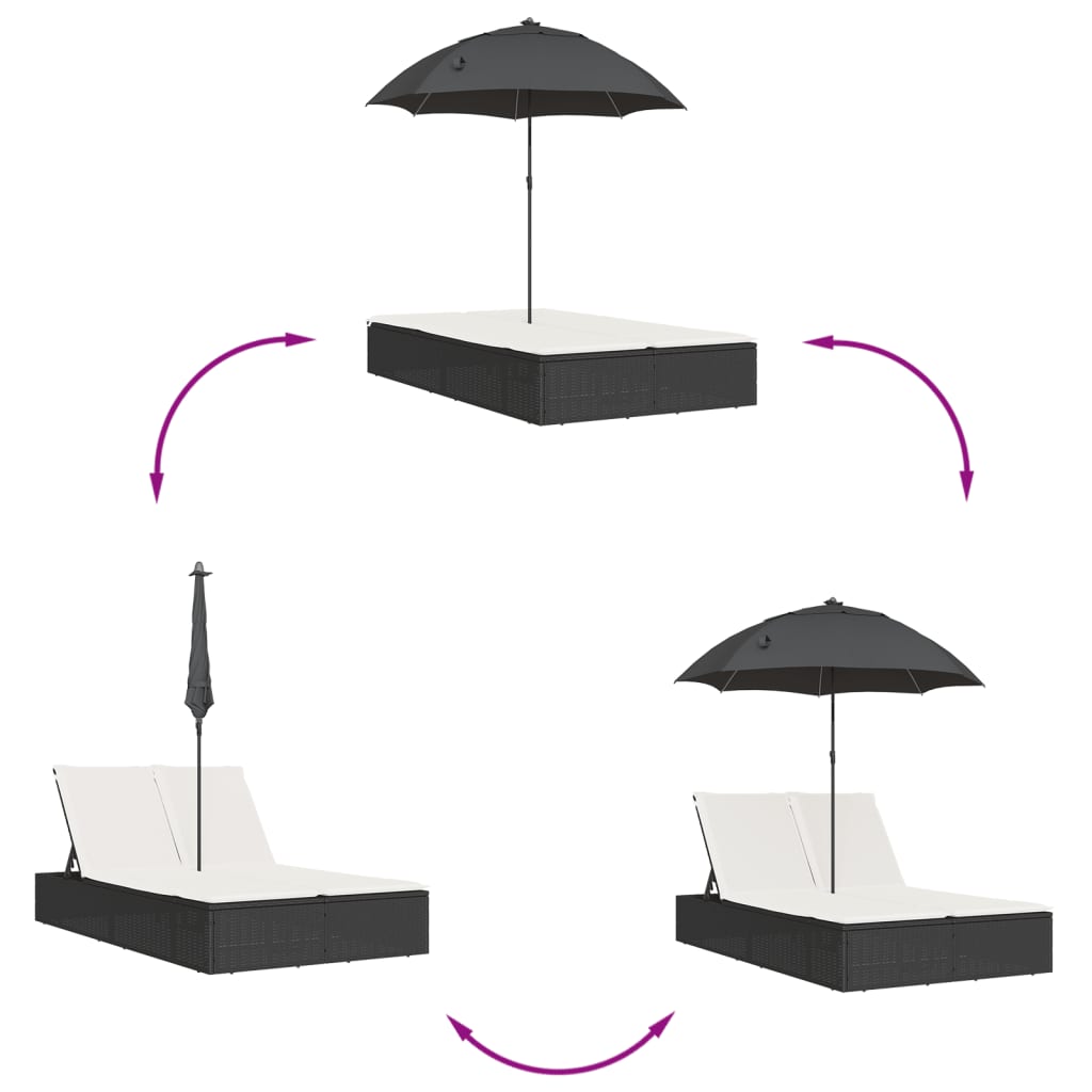 Ligbed 2-persoons met kussens en parasol poly rattan bruin is nu te koop bij PeponiXL, paradijselijk wonen!