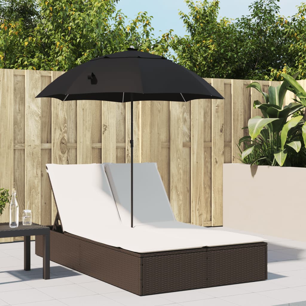 Ligbed 2-persoons met kussens en parasol poly rattan bruin is nu te koop bij PeponiXL, paradijselijk wonen!