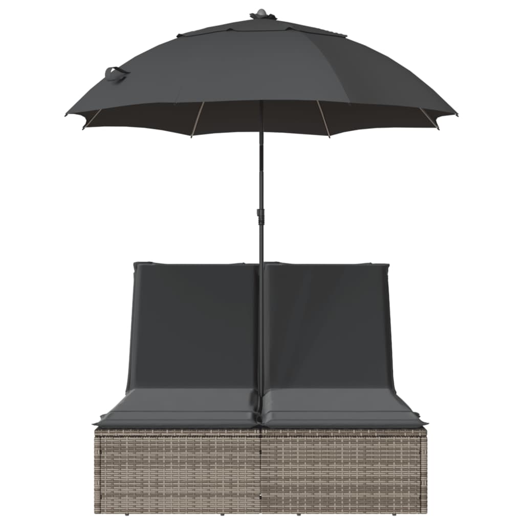 Ligbed 2-persoons met kussens en parasol poly rattan grijs is nu te koop bij PeponiXL, paradijselijk wonen!