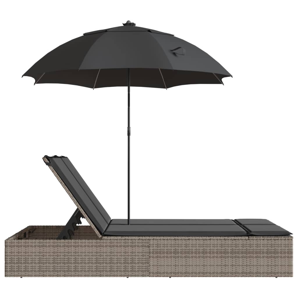 Ligbed 2-persoons met kussens en parasol poly rattan grijs is nu te koop bij PeponiXL, paradijselijk wonen!