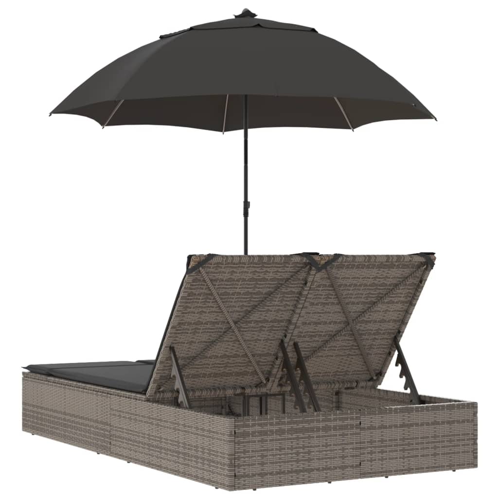 Ligbed 2-persoons met kussens en parasol poly rattan grijs is nu te koop bij PeponiXL, paradijselijk wonen!