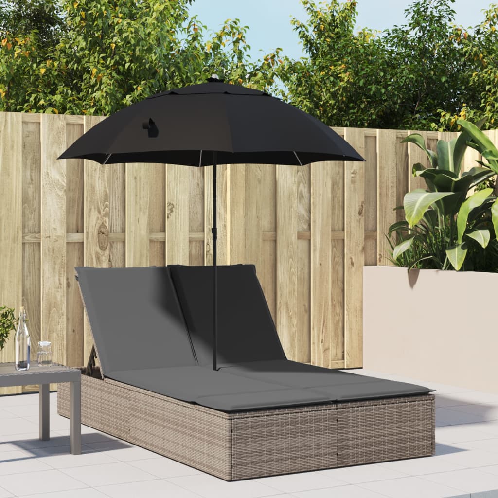 Ligbed 2-persoons met kussens en parasol poly rattan grijs is nu te koop bij PeponiXL, paradijselijk wonen!