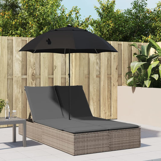 Ligbed 2-persoons met kussens en parasol poly rattan grijs is nu te koop bij PeponiXL, paradijselijk wonen!