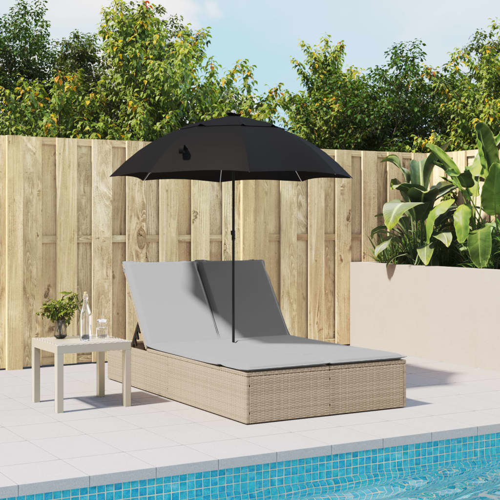 Ligbed 2-persoons met kussens en parasol poly rattan beige is nu te koop bij PeponiXL, paradijselijk wonen!