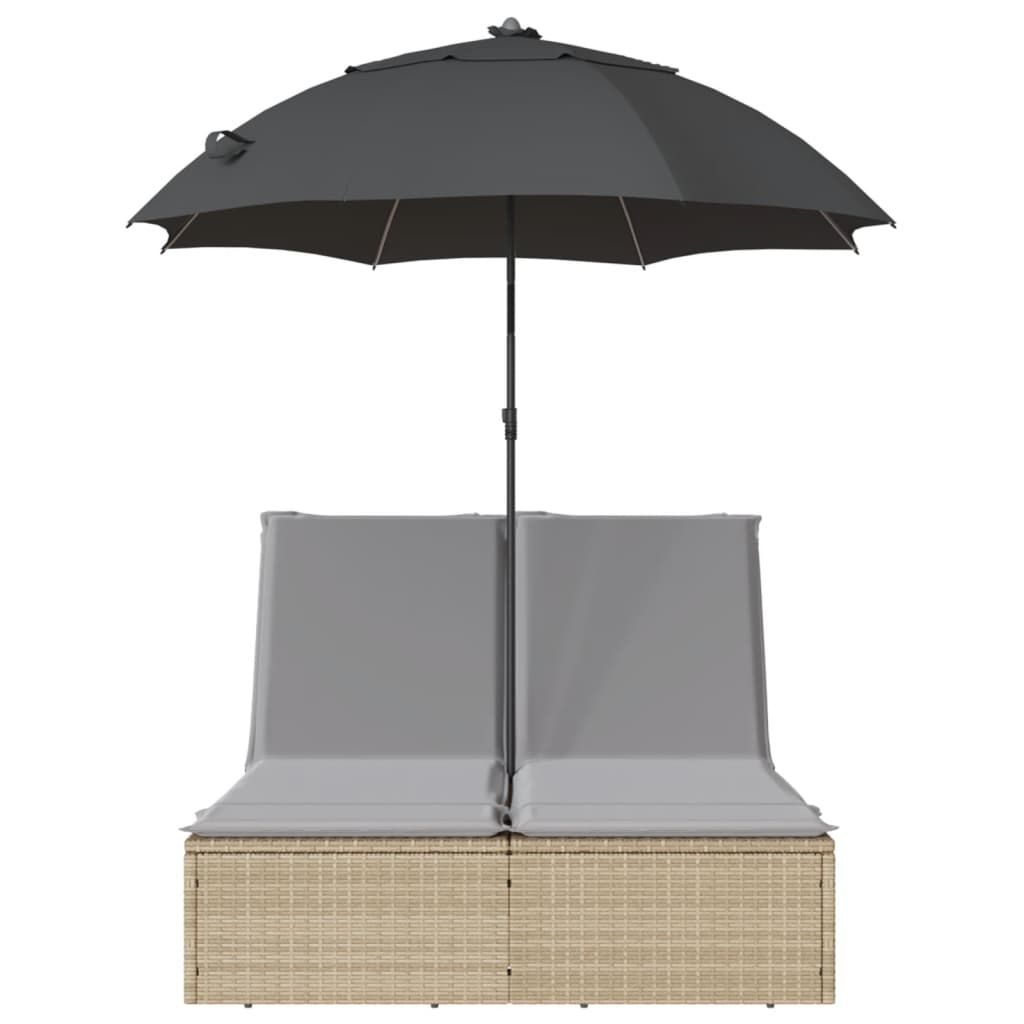 Ligbed 2-persoons met kussens en parasol poly rattan beige is nu te koop bij PeponiXL, paradijselijk wonen!