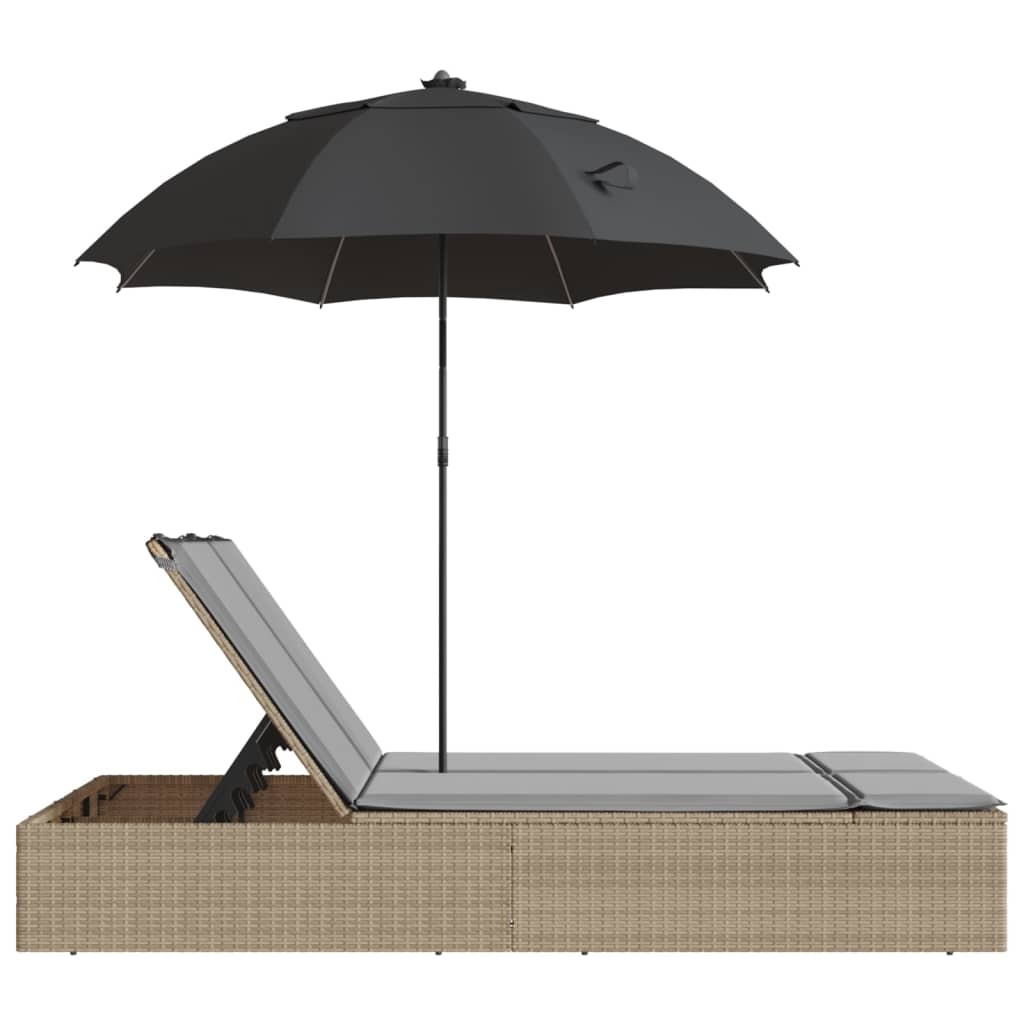 Ligbed 2-persoons met kussens en parasol poly rattan beige is nu te koop bij PeponiXL, paradijselijk wonen!