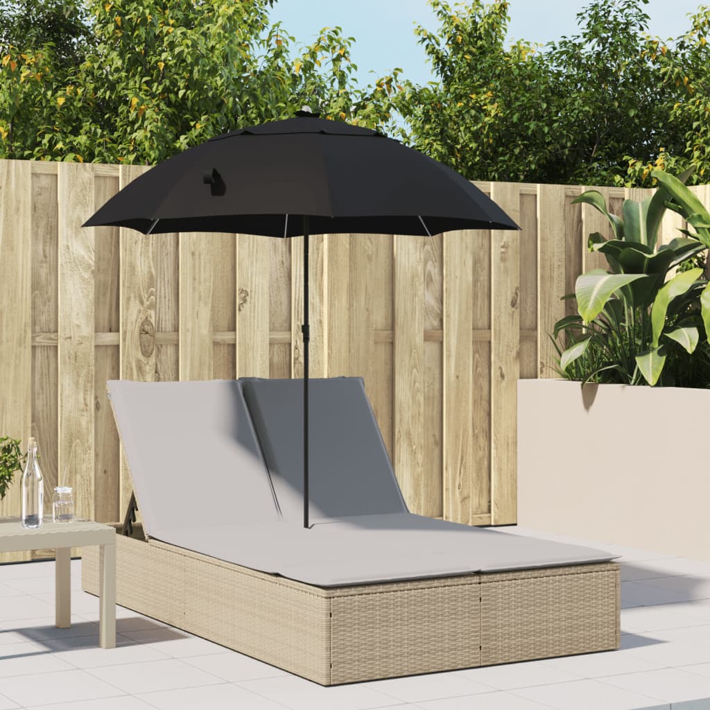 Ligbed 2-persoons met kussens en parasol poly rattan beige is nu te koop bij PeponiXL, paradijselijk wonen!