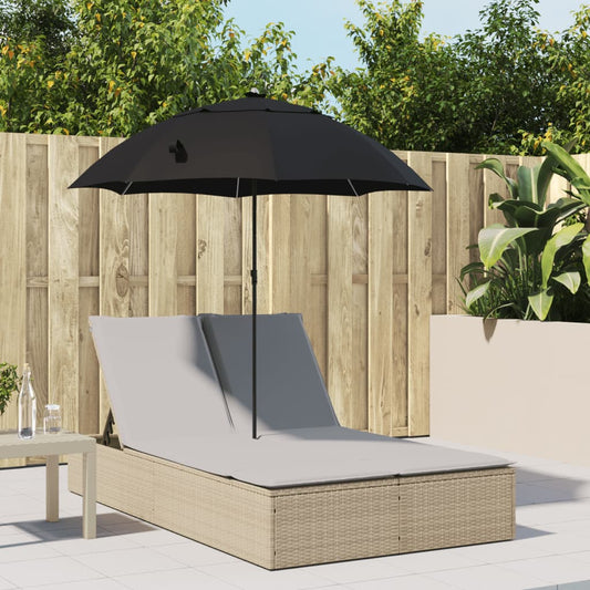 Ligbed 2-persoons met kussens en parasol poly rattan beige is nu te koop bij PeponiXL, paradijselijk wonen!