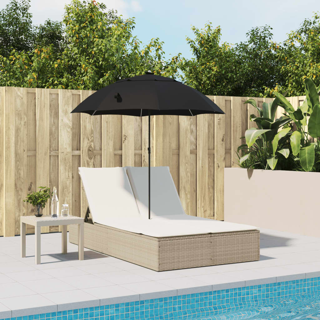 Ligbed 2-persoons met kussens en parasol poly rattan beige is nu te koop bij PeponiXL, paradijselijk wonen!