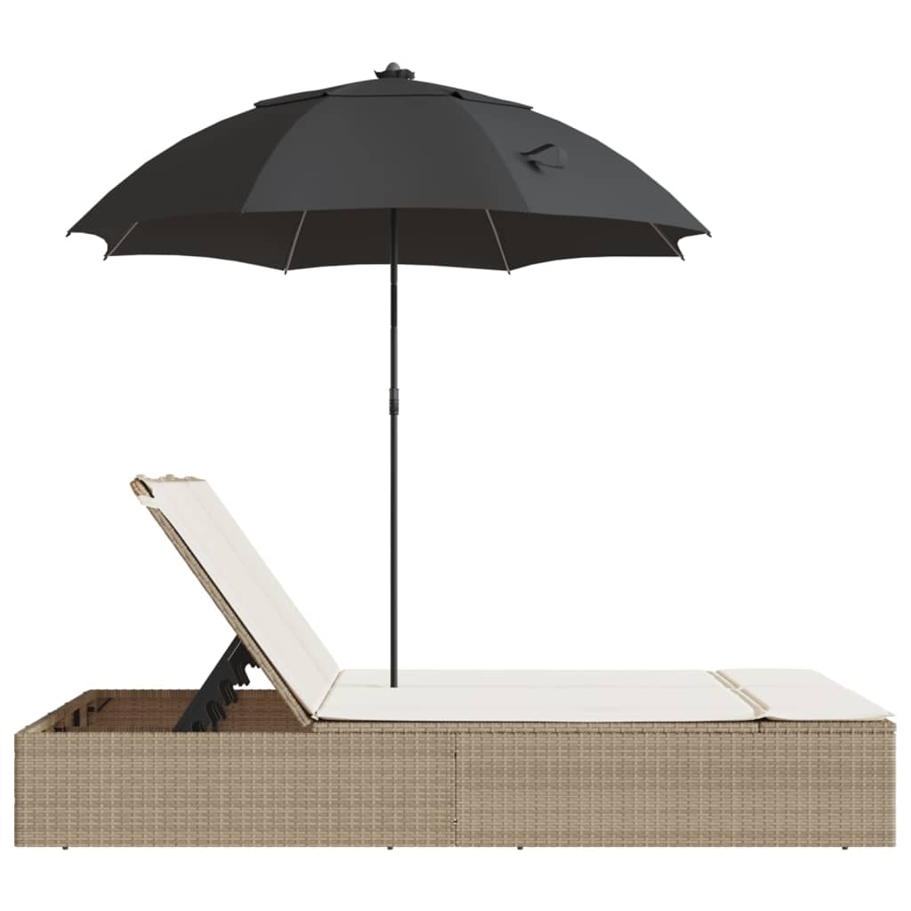 Ligbed 2-persoons met kussens en parasol poly rattan beige is nu te koop bij PeponiXL, paradijselijk wonen!