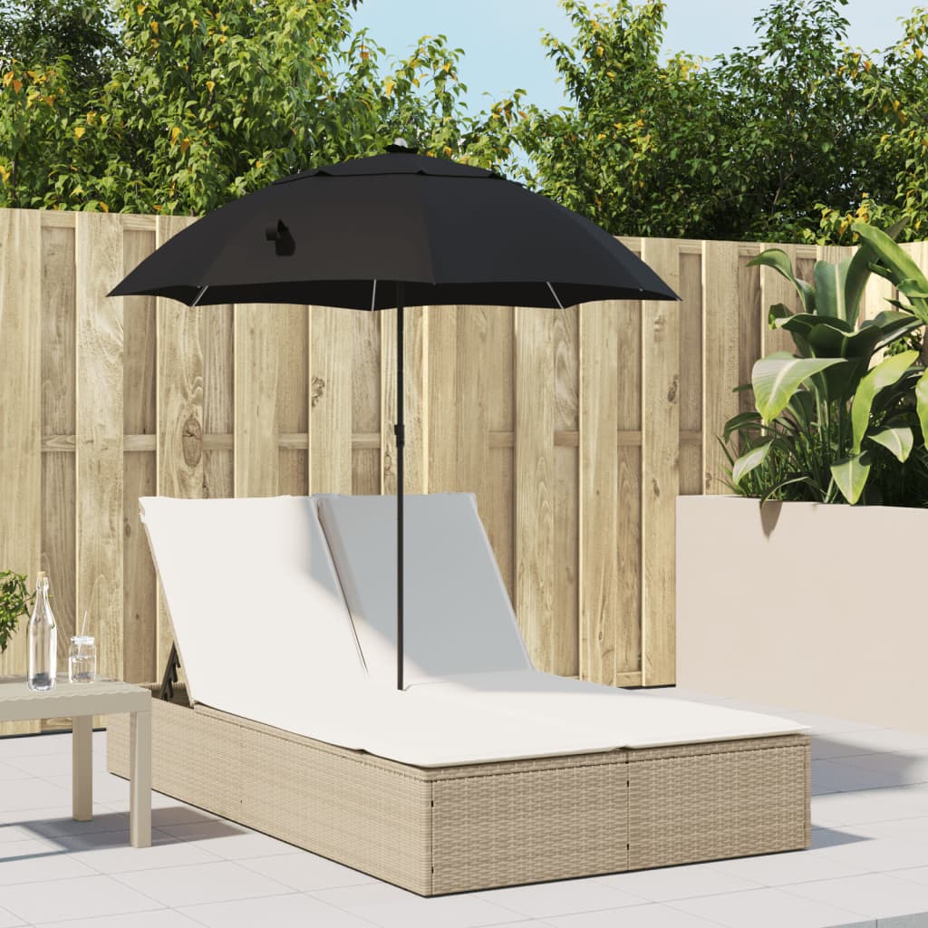 Ligbed 2-persoons met kussens en parasol poly rattan beige is nu te koop bij PeponiXL, paradijselijk wonen!