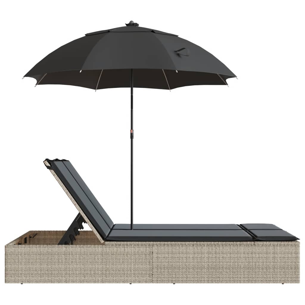 Ligbed 2-persoons met kussens en parasol poly rattan lichtgrijs is nu te koop bij PeponiXL, paradijselijk wonen!