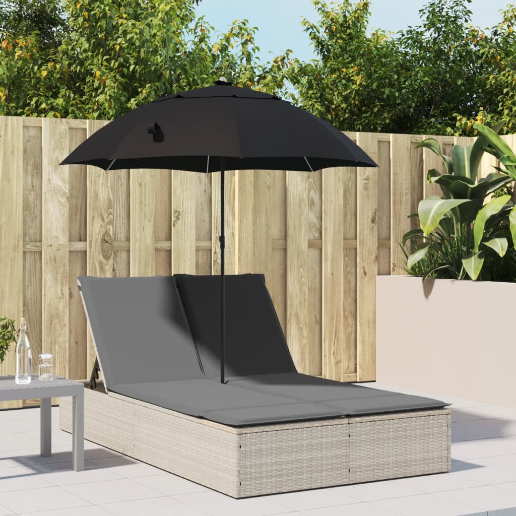 Ligbed 2-persoons met kussens en parasol poly rattan lichtgrijs is nu te koop bij PeponiXL, paradijselijk wonen!