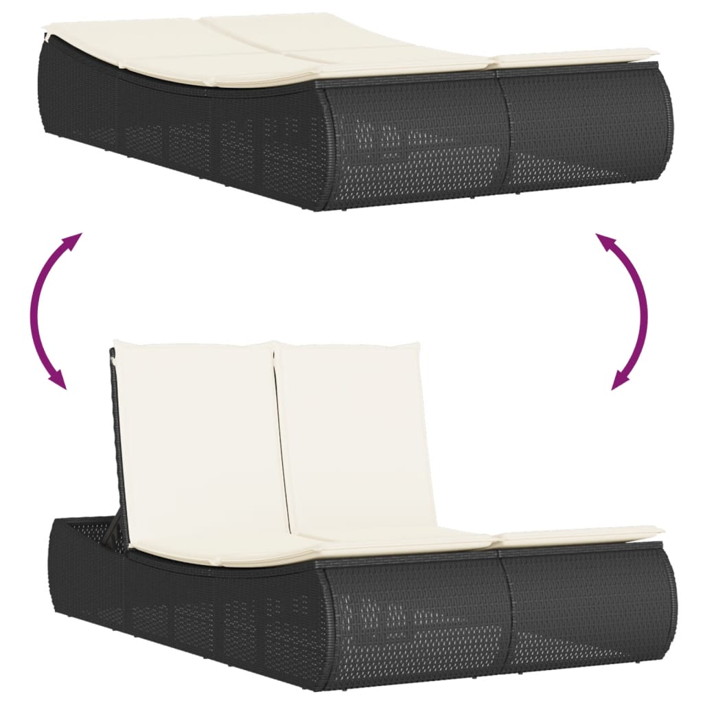 Ligbed 2-persoons met kussens poly rattan zwart is nu te koop bij PeponiXL, paradijselijk wonen!