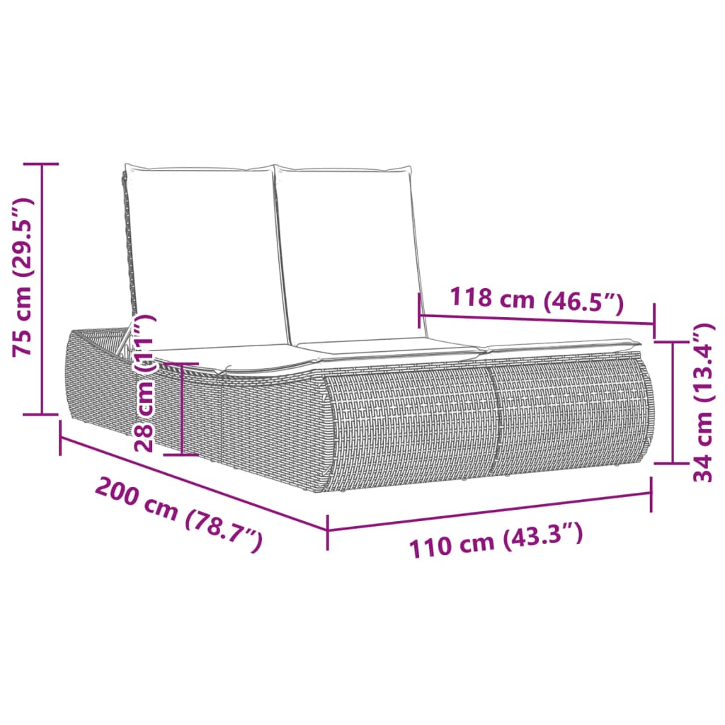 Ligbed 2-persoons met kussens poly rattan lichtgrijs is nu te koop bij PeponiXL, paradijselijk wonen!